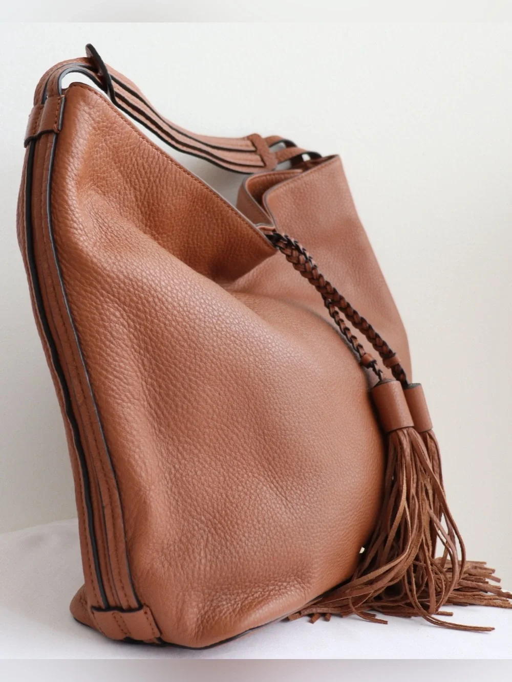 Rebecca Minkoff Isobel Large Brown Soft Leather Shoulder Hobo Bag Tassel Accent